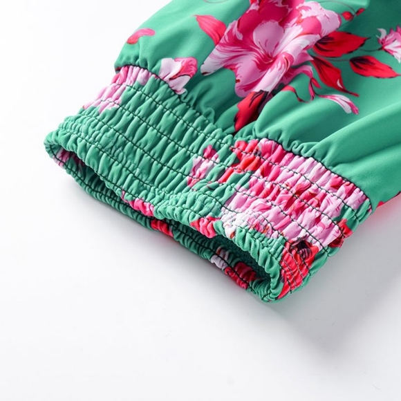 Flaxmaker Floral Printed Puff Sleeve Bikini Swimsuit and Sarong - Picture 8 of 12